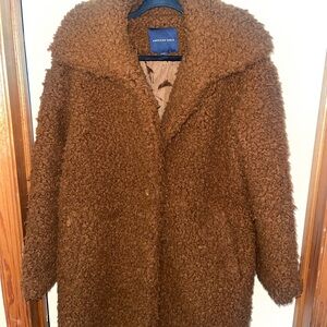 American Eagle Outfitters Brown Teddy Coat with Plush Texture and Oversized Fit